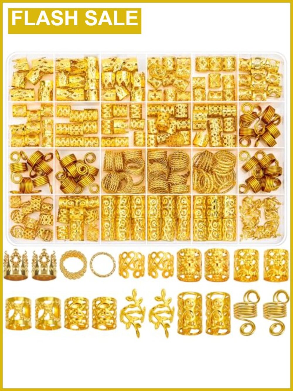220 Pc Soft Aluminum Hair Jewelry Set Braid Rings Cuffs Clips Dreadlock